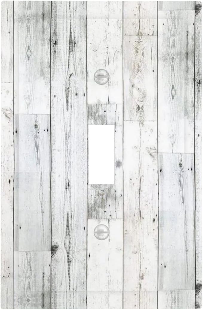 Grey White Wood 1 Gang Light Switch Plate Decorative Single Toggle Wall Plate Cover Electrical Switchplate Faceplate for Bedroom Room Decorate 5" x 3