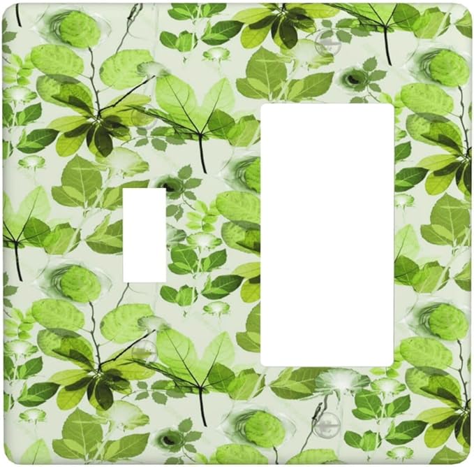 Green Leaves Spring Plant Floral Outlet Covers 1 Toggle 1 Rocker Combination Decorative Wall Plate Electrical Switch Plates Light Switch Cover Plate for Bed Room Living Room Decor