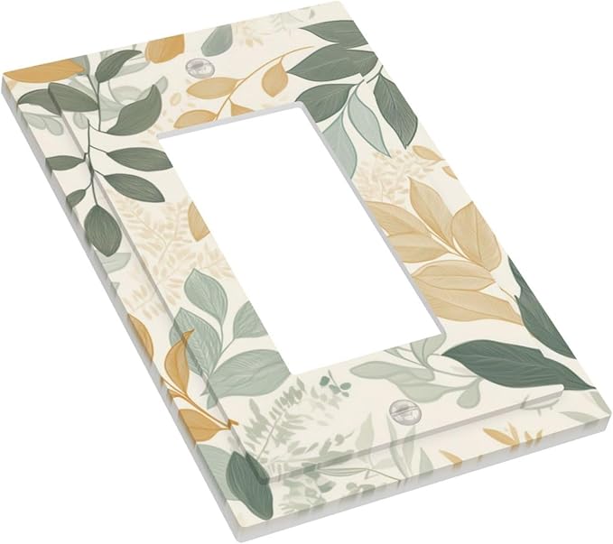 Boho Watercolor Leaves Single Light Switch Cover Plate Green Botanical 1 Gang Rocker Outlet Covers Switchplate Decorative Electrical GFCI Wallplate Faceplates for Country Bedroom Kitchen Decor