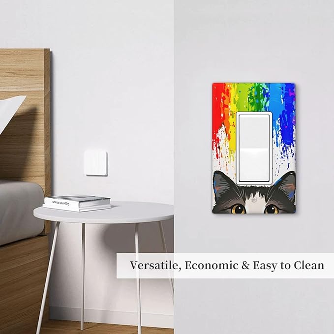 Cat Rainbow Single Rocker Wall Plate Decorative 1 Gang Light Switch Covers Electrical Switchplate Home Decorate Faceplat for Bathroom Bedroom Kitchen Room 4.5 x 2.76 Inch