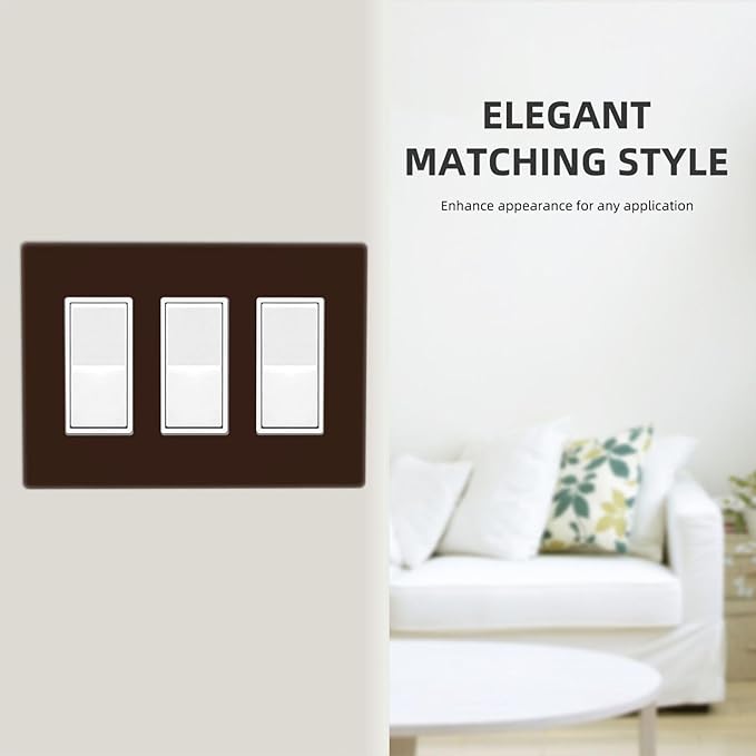 Coffee Brown 3 Gang Triple Rocker/Decorator Light Switch Wall Plate Cover Decorative GFCI Electrical Faceplate Switchplate Dimmer