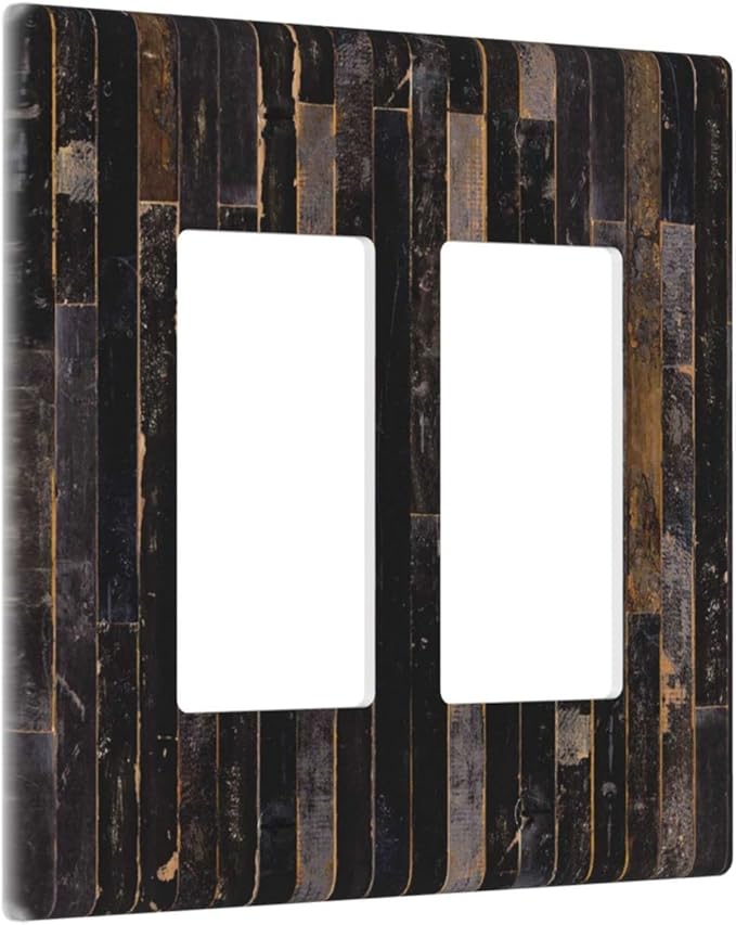 Decorative Switch Plate Covers Black Farmhouse Wood Board 2 Gang Double Rocker Decora Light Switch Cover Western Country Lodge Dual Outlet Wall Plate Electrical Faceplate GFCI for Bathroom