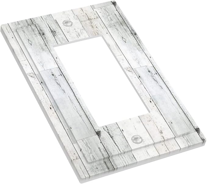 Grey White Wood 1 Gang Rocker/Decor Outlet Light Switch Wall Plate Cover Faceplate Decorative Faceplate for Bathroom Home Living Room Bedroom Decorate 5" x 3