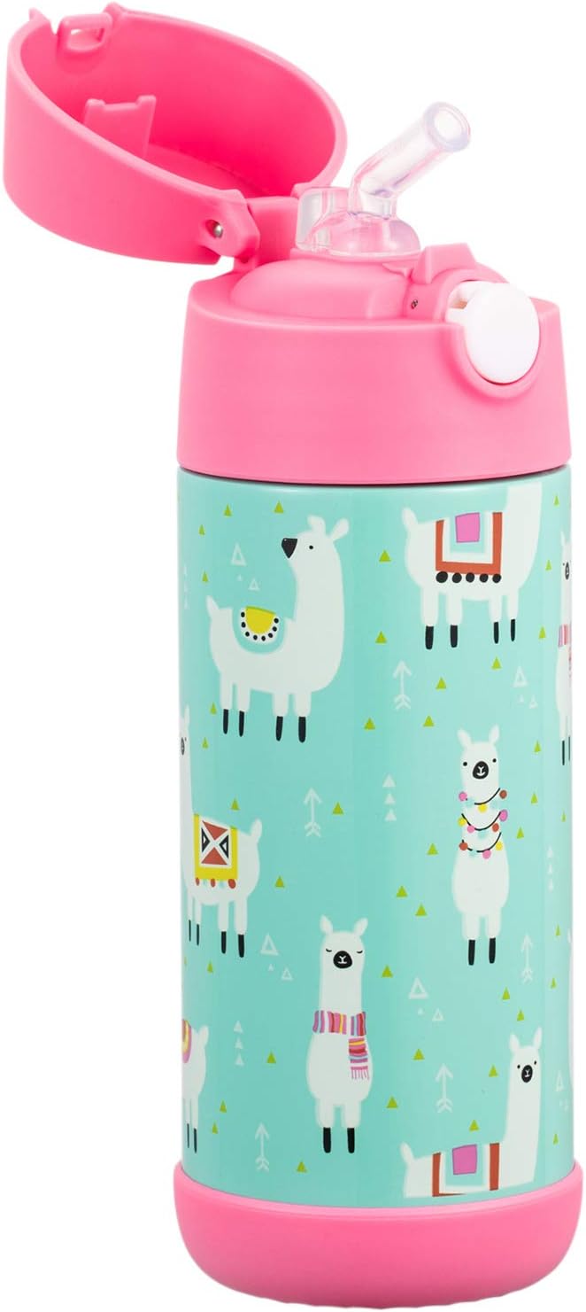 Snug Insulated Kids Water Bottle with Straw & Spout – Double-Wall Stainless Steel, Leakproof, Easy-Flip Lid – For School, Travel, Toddlers & Big Kids - Llamas, 12oz