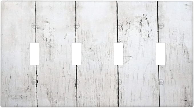 Modern Rustic Wood White Oak Print Light Switch Covers Quad Toggle Electrical Faceplate 4 Gang Wall Plate Decorative Switch Plates Cover for Farmhouse Home Decor