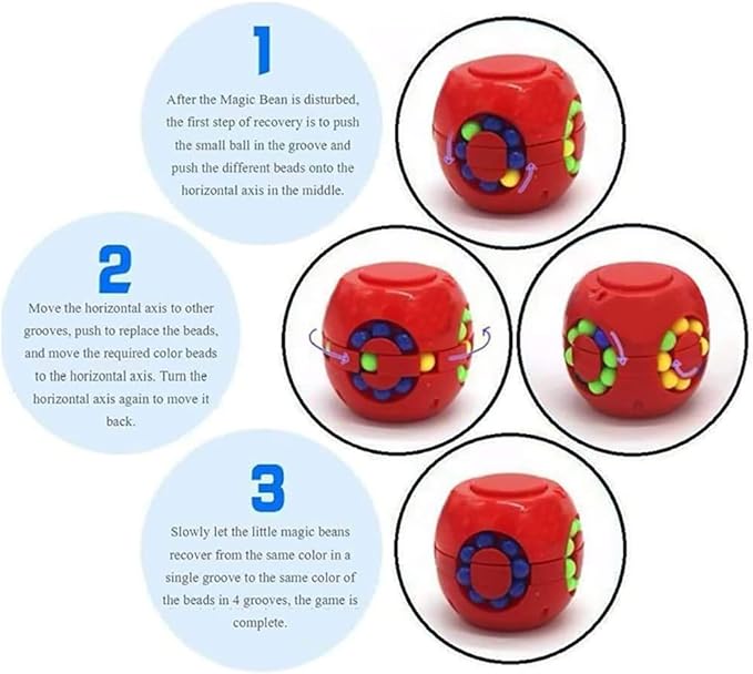 Rotating Bean Magic Cube Puzzle Fidget Toys Anti Stress Ball IQ Games Educational Sensory Easter Gift for Boys Girls Kids Children Adults (Black)