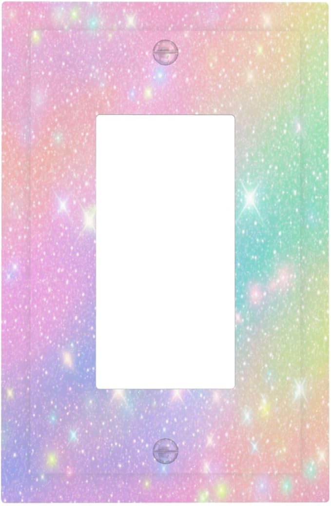 Decorative Outlet Covers Rainbow Shiny Gradient Colors 1 Gang Single Decora GFCI Device Light Switch Covers Plate 1 Rocker Wall Plate Jumbo Switch Plate Cover for Kids Room Nursery Decor