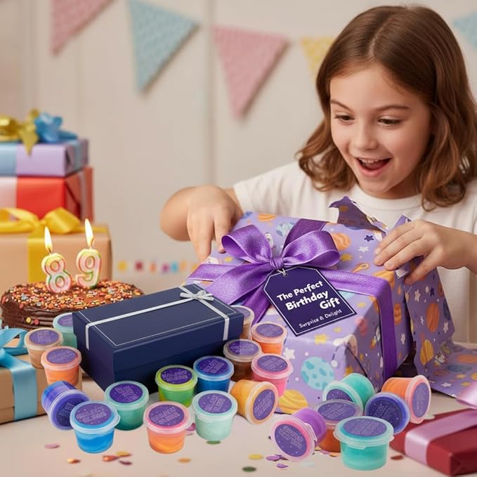 Slime Party Favors for Kids - 28 PCS Galaxy Slime Kit Gift Exchange, Non-Sticky, Non-Toxic and Mess-Free, Gorgeous Colorful Sensory Toys for Kids, Easter and Valentine Gifts (4 Style)