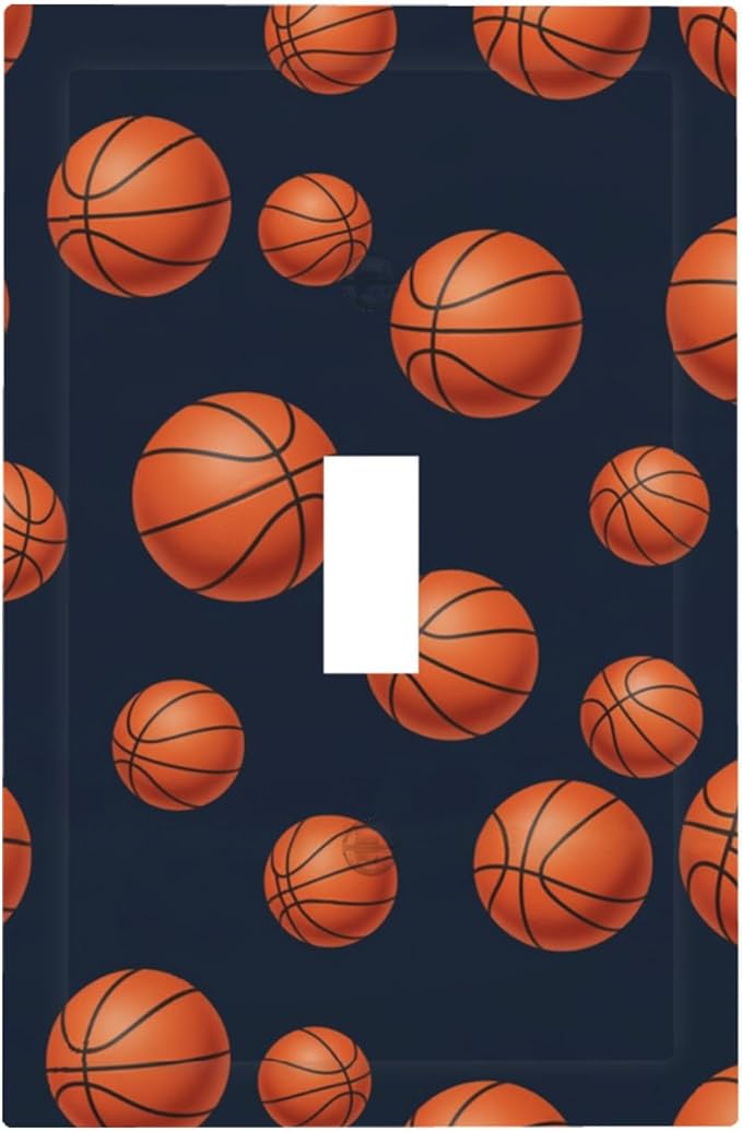 Basketball 1-Gang Toggle Light Switch Plate, Sports Design Navy Blue Vintage Basketball Decorative Wall Plate for Boys Room