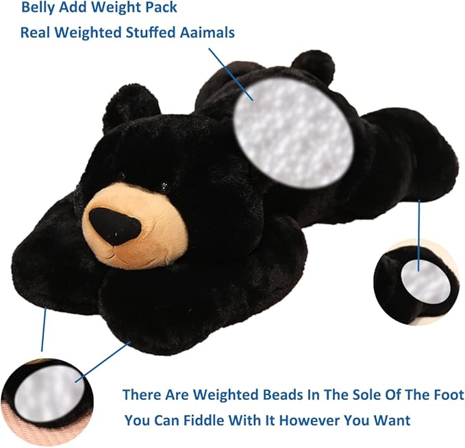 Doireum Weighted Stuffed Animals, 3.3 lbs Weighted Bear Stuffed Animal Toy Black Bear Plush Throw Pillow Gifts for Boys Girls, 19.6 inch