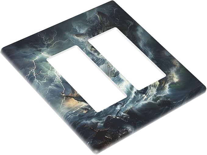 Light Switch Cover Plate funny Cat Stormy sea Lightning Sailboats 2 Gang Double Rocker Outlet Covers Decorative Switch plates Electrical Wall Plates GFCI Receptacle for Bathroom Kid Room Decor