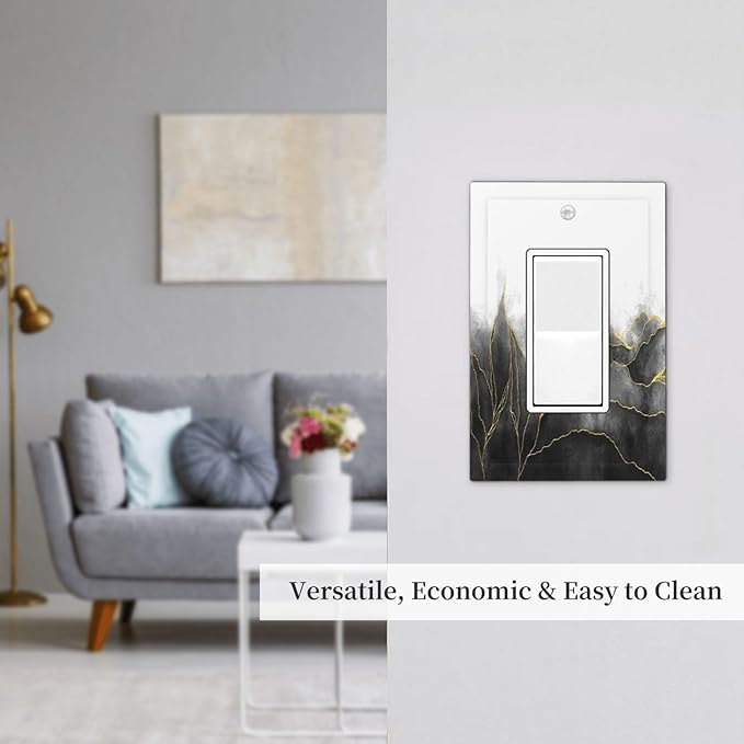 Decorative Outlet Covers Black And Gold Marble White Golden Leaves 1 Gang Single Rocker Light Switch Cover Plate Wall Plates GFCI Faceplate for Bedroom living Room Decor