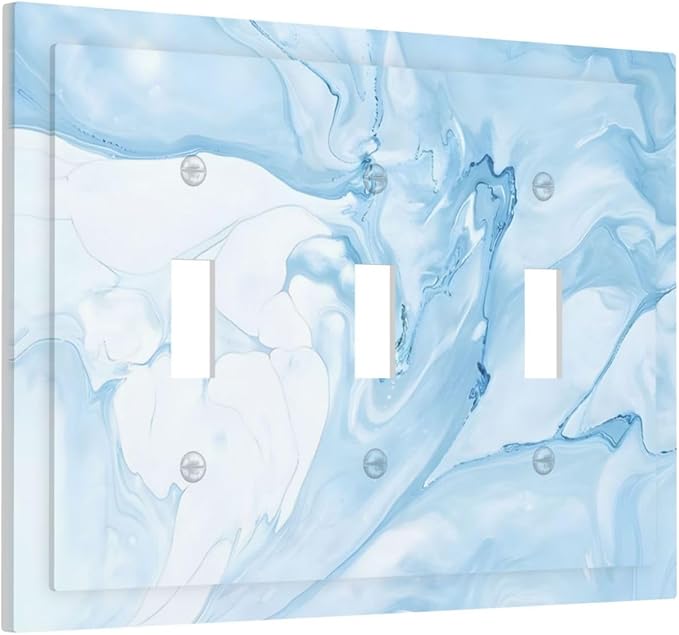Navy Blue Sea Waves Spilled Ink Marble Simplicity Print Decorative Switch Plates 3 Gang Wall Plate Triple Toggle Light Switch Cover Faceplate Electrical Wall Panels for Bathroom Living Room Decor