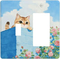Cat Flower Single Toggle Rocker Combination Wall Plate Decorative 2 Gang Light Switch Covers Electrical Switchplate Home Decorate Faceplat for Bathroom Bedroom Kitchen Room 4.5 x 4.5 Inch