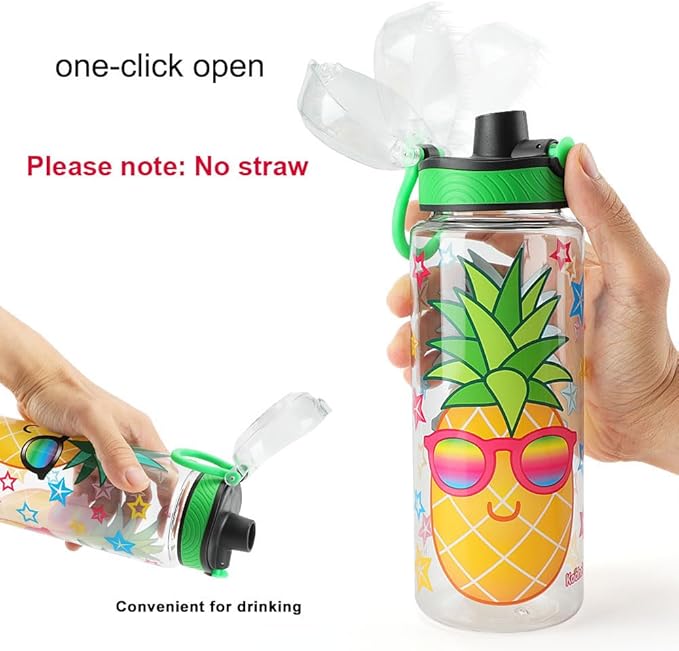 Home Tune Cute Water Bottle for School Kids Girls, BPA FREE Tritan & Leak Proof & Easy Clean & Carry Handle, 23oz/ 680ml - Pineapple