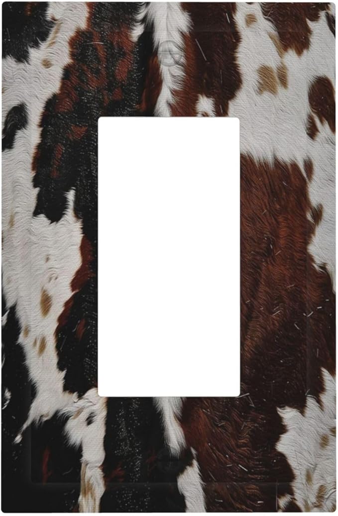 Cowhide Print Abstract Animal Fur Rustic Decorative Outlet Covers 1 Gang Single Rocker Light Switch Cover Plate Wall Plates GFCI Faceplate for Farmhouse Home Decor