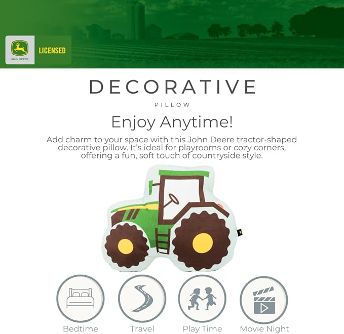 John Deere Trailer Tractor Kids Bedding Super Soft Plush Decorative Throw Pillow, 20 in, (Officially Licensed Product) by Franco Collectibles