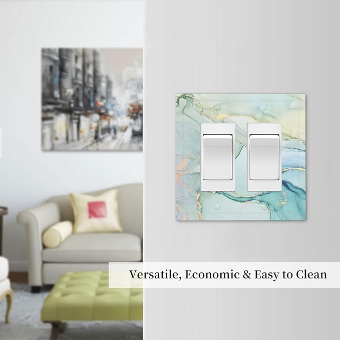 Decorative Outlet Covers Teal Gold Marbling Turquoise 2 Gang Double GFCI Rocker Electrical Wall Panels Light Switch Cover Plate for Bathroom living Room Decor