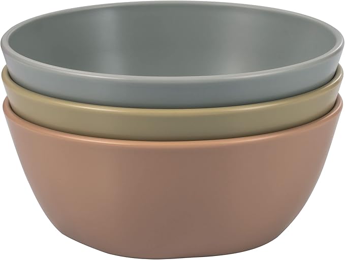 Tiny Twinkle Tableware 3 Pack Dish Set- BPA-Free Cups, Plates and Bowls Sets For Kids and Toddlers - Polypropylene Plastic Dinnerware Set (Grey, Olive, Tan) Round Bowl