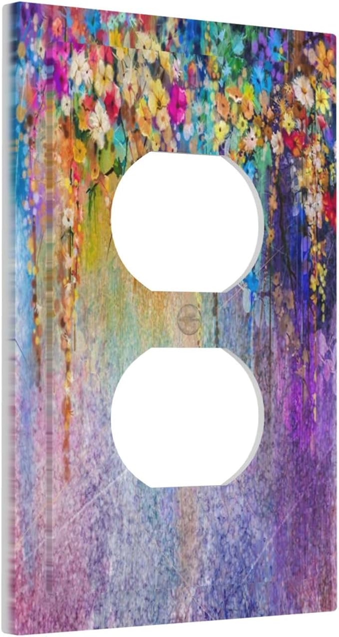 Colorful Floral Watercolor Flower 1 Gang Outlet Plate Covers Decorative Single Duplex Wall Plate Purple Electrical Receptacle Light Switch Cover Art Faceplate Switchplate for Farmhouse BedRoom Decor