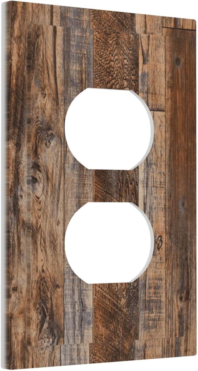 Vintage Board Rustic Brown Wood Texture Outlet Covers 1 Gang Duplex Light Switch Cover Decorative Switch Plates Electrical Receptacle Faceplate Wall Plate for Farmhouse Home Decor