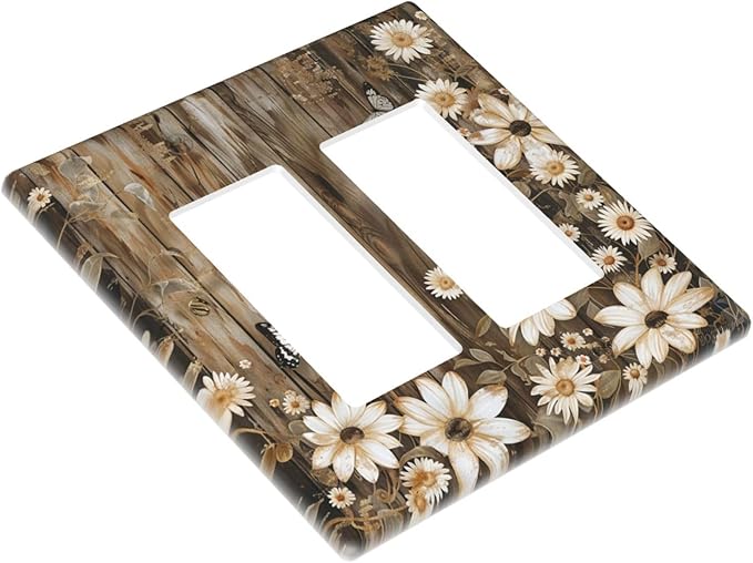 Light Switch Cover Plate Rustic Wood Butterflies Flowers Botanical 2 Gang Double Rocker Outlet Covers Decorative Switch plates Electrical Wall Plates GFCI Receptacle for Farmhouse Cabin Decor