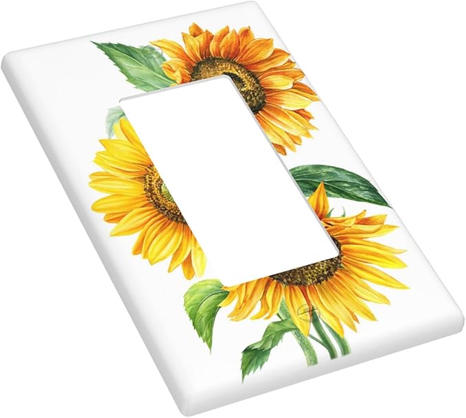 Watercolor Sunflower 1-Gang Rocker Wall Plate, Sunflower Bouquet Switch Plate for Living Room, Bedroom, Bathroom & Sunroom