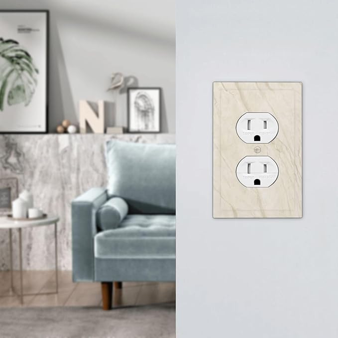 White Taupe Marble Abstract Luxury Outlet Covers 1 Gang Duplex Light Switch Cover Decorative Switch Plates Electrical Receptacle Faceplate Wall Plate for Bathroom Kitchen Home Decor