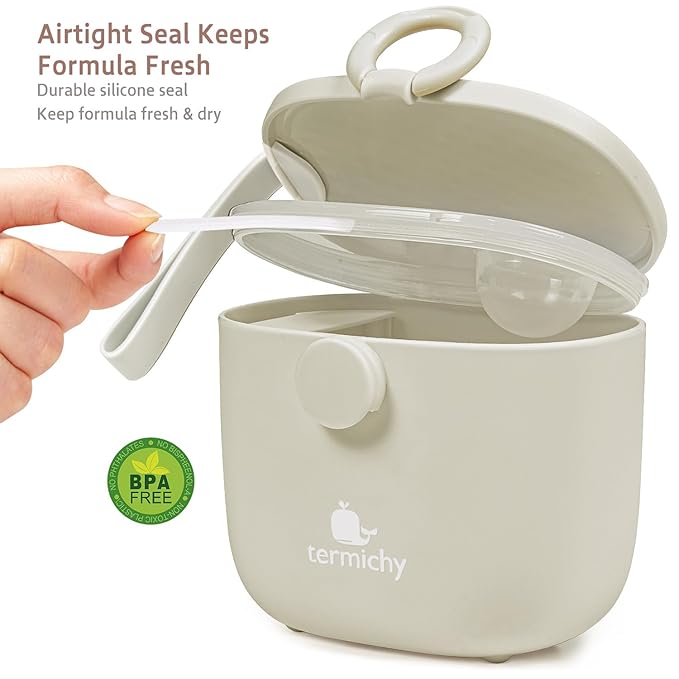 Termichy Baby Formula Dispenser, Portable Milk Powder Dispenser Container with Carry Handle and Scoop for Travel Outdoor Activities with Baby Infant, 8.8OZ, 0.55LB, 250g, 500ml(Full Khaki)