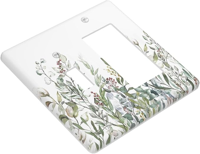 Wildflower Garden Rustic Green Leaf Floral Outlet Covers 1 Toggle 1 Rocker Combination Decorative Wall Plate Electrical Switch Plates Light Switch Cover Plate for Bed Room Living Room Decor