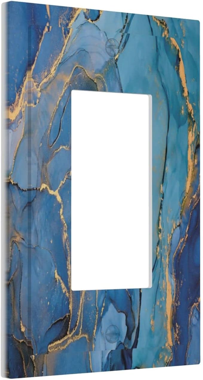 Blue Marble Single Rocker Outlet Wall Plate Decorative 1 Gang Light Switch Cover Modern Ombre Watercolor Ink Art Decora Electrical Gfci Switchplate for Kitchen Bathroom Home Decor