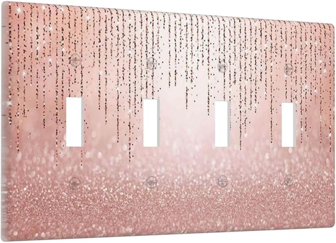 Pink Glittery Bling 4 Gang Light Switch Cover Decorative Quad Toggle Wall Plate Decorative Electrical Faceplate for Kitchen Home Barn Farmhouse Decorate Large 8" x 4.5