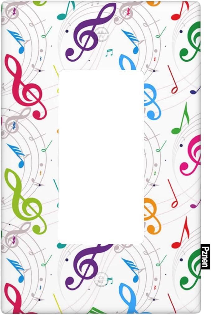 Colored Music Notes Single Rocker Switch Plate Music Theme Decorator Rocker Wall Plate 1 Gang Lightswitch Cover Home Decorative Office