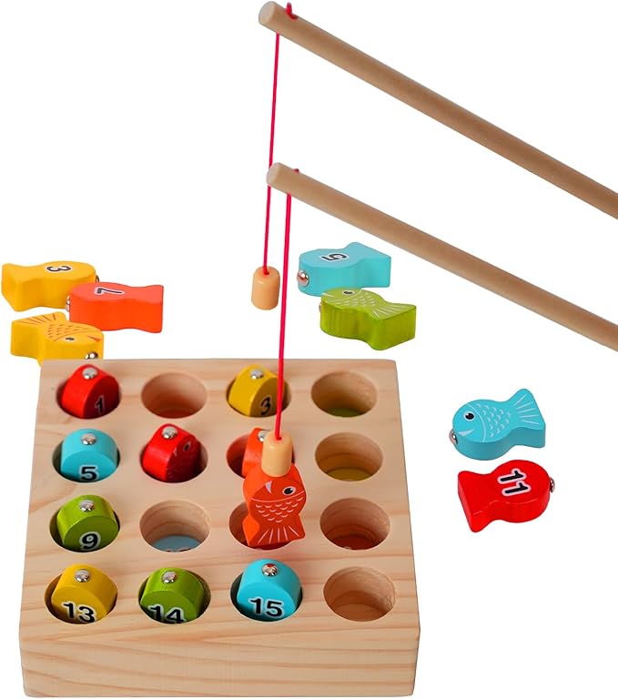 Dementia Therapy Wooden Magnetic Fishing Game for Seniors - Alzheimer's Cognitive Activities & Memory Recall Tools, Fine Motor Skill Training for Elderly Patients