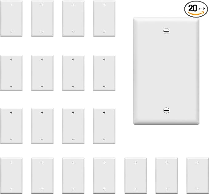 ENERLITES Blank Wall Plate Cover, Gloss Finish, Standard Size 1-Gang 4.50" x 2.76", Polycarbonate Thermoplastic, Electrical Covers for Unused Outlets/Switches, 8801-W-20PCS, White (20 Pack)