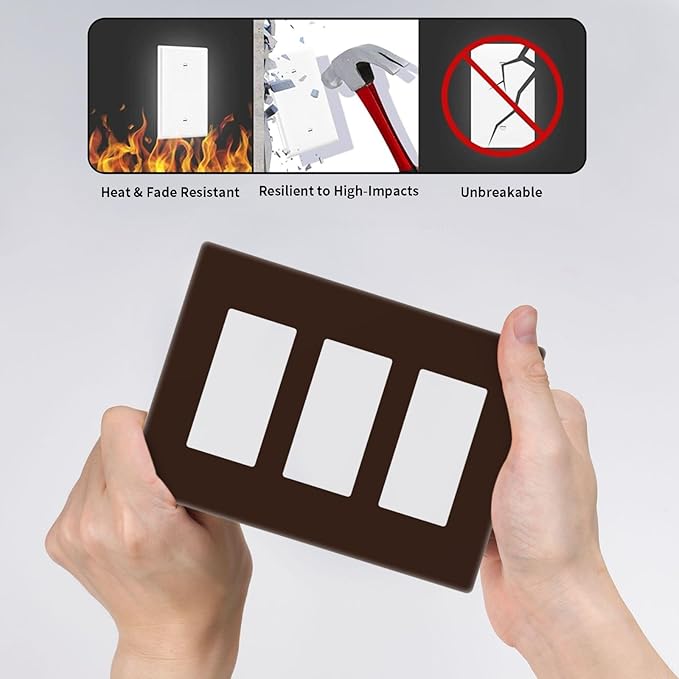 Coffee Brown 3 Gang Triple Rocker/Decorator Light Switch Wall Plate Cover Decorative GFCI Electrical Faceplate Switchplate Dimmer