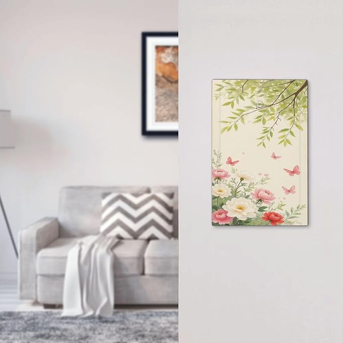 Light Switch Cover Plate Garden Flowers Green Leaves And Butterflies 1 Gang No Device Blank Electrical Wall Plates Faceplate Decorative Switch Plate for Bedroom Cabin Decor