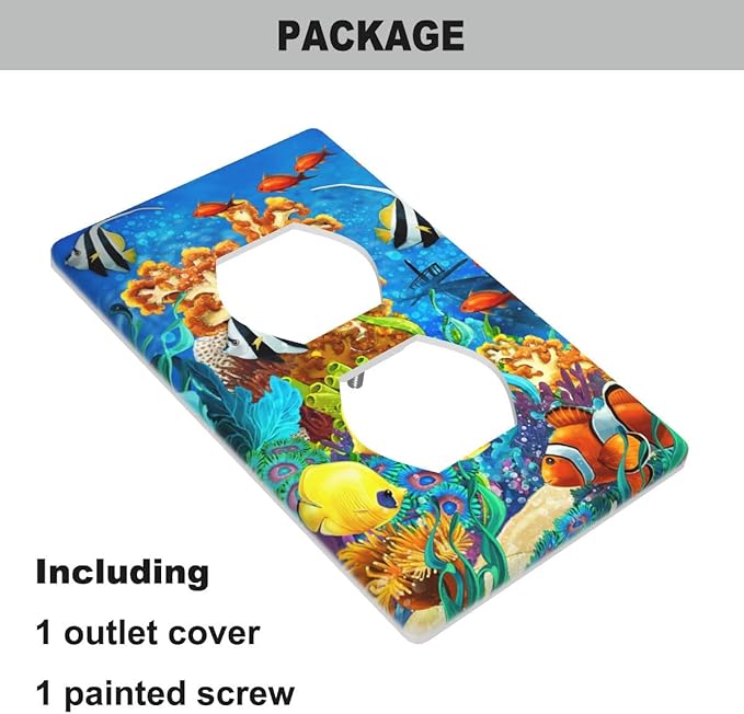 Underwater Landscape Outlet Covers Colorful Tropical Fishes Coral Seaweed Duplex Receptacle Wall Plate Standard 1-Gang Home Decorative Office