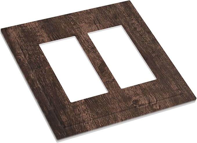 Brown Dark Wood Plank Rustic Vintage Print Decorative Outlet Covers 2 Gang Double GFCI Rocker Electrical Wall Panels Light Switch Cover Plate for Farmhouse Home Decor