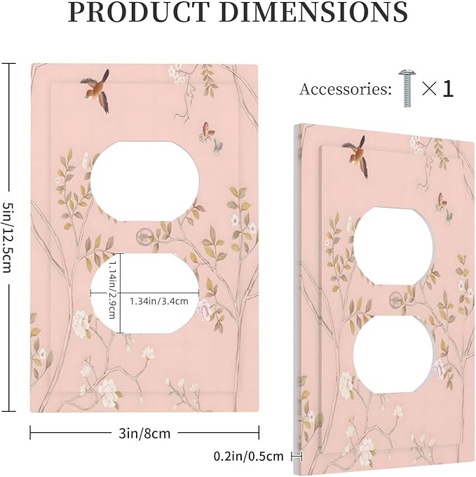 Pink Background Flowers Bird Butterflies Floral Outlet Covers 1 Gang Duplex Light Switch Cover Decorative Switch Plates Electrical Receptacle Faceplate Wall Plate for Bedroom Living Room Decor
