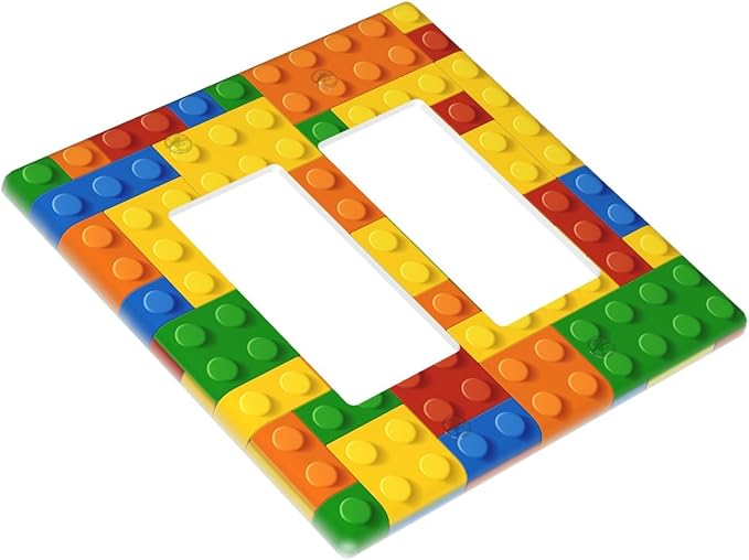 Colorful Bricks Double Gang Rocker Decorative Light Switch Cover, 2-Gang Wall Plate Outlet Cover