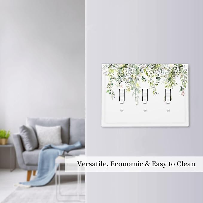 Decorative Switch Plates Green Eucalyptus Leaves Floral Wildflower 3 Gang Wall Plate Triple Toggle Light Switch Cover Faceplate Electrical Wall Panels For Bed Room Living Room Decor