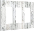 Grey White Wood 3 Gang Triple Rocker/Decor Light Switch Wall Plate Cover Decorative Electrical Faceplate for Kids Living Room Bedroom Decor Screwless 6.57" x 4.65