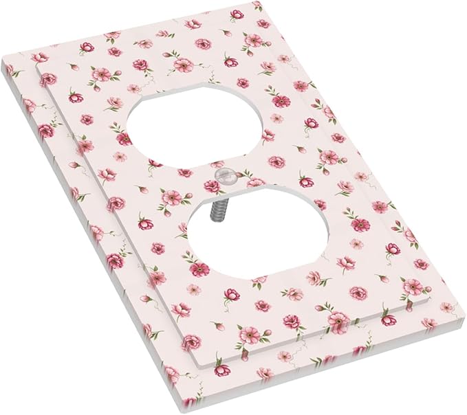 Pink Ditsy Floral Duplex Wall Plate - 1-Gang Standard US Size French Country Petite Floral Outlet Covers, Vintage Shabby Chic for Girls Room