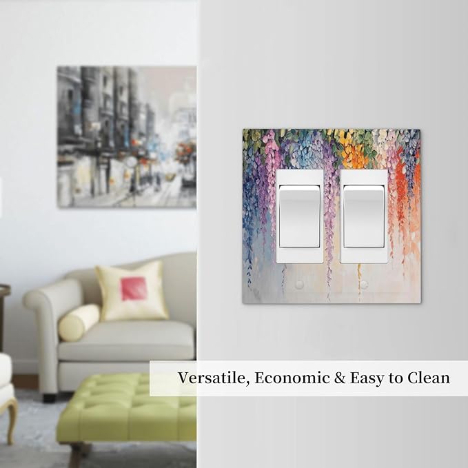 Colorful Wildflower Wisteria Cascade Floral Flower Decorative Outlet Covers 2 Gang Double GFCI Rocker Electrical Wall Panels Light Switch Cover Plate for Bedroom Living Room Decor