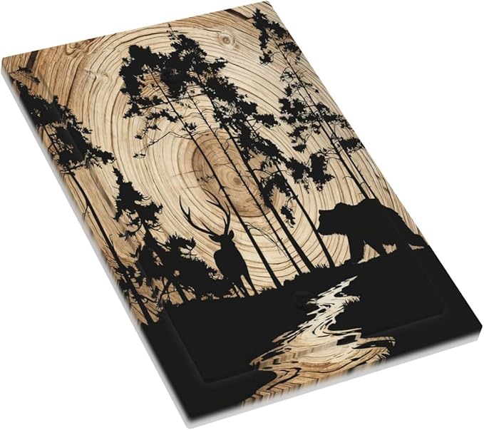 Rustic Forest Antler Black Bear Deer Silhouettes Light Switch Cover Plate 1 Gang No Device Blank Electrical Wall Plates Faceplate Decorative Switch Plate Covers for Farmhouse Home Decor