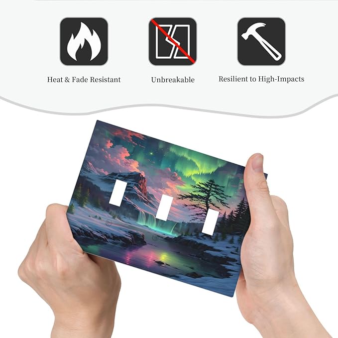 Snow Mountain Aurora Waterfalls Rivers Forest Decorative Switch Plates 3 Gang Wall Plate Triple Toggle Light Switch Cover Faceplate Electrical Wall Panels for Bedroom Living Room Decor