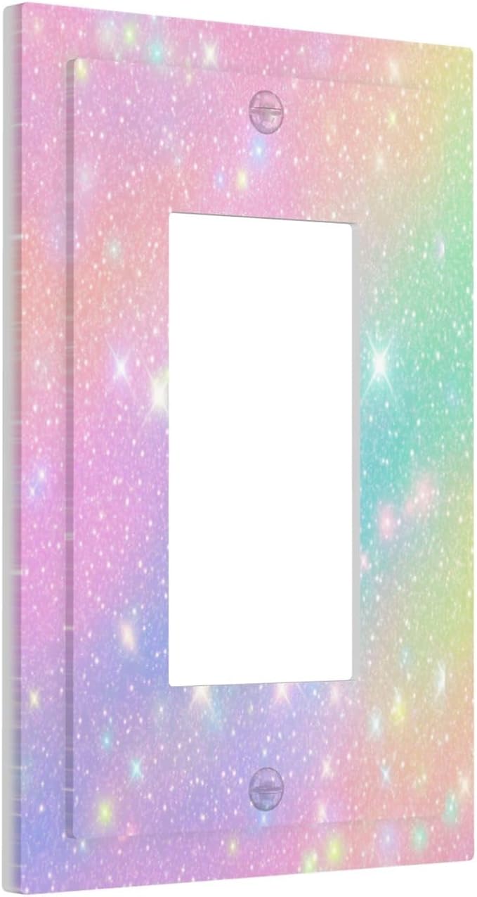 Decorative Outlet Covers Rainbow Shiny Gradient Colors 1 Gang Single Decora GFCI Device Light Switch Covers Plate 1 Rocker Wall Plate Jumbo Switch Plate Cover for Kids Room Nursery Decor