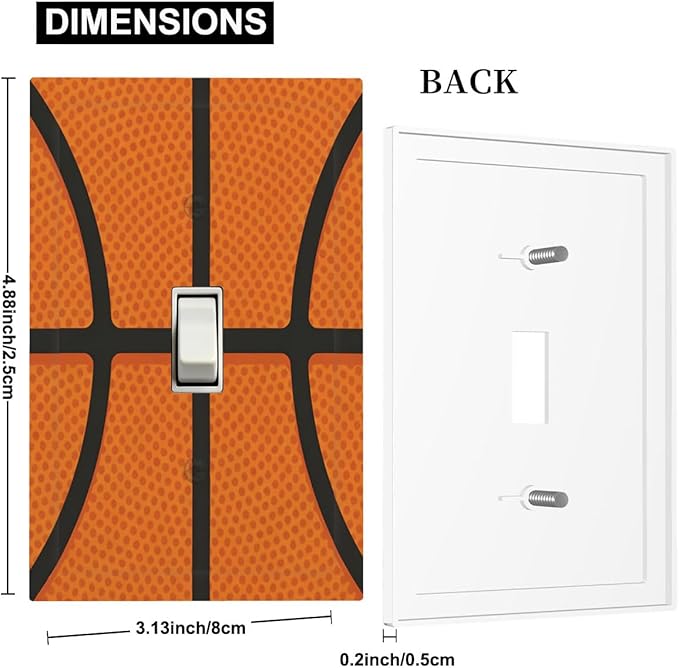 Vintage Basketball Texture 1-Gang Toggle Light Switch Plate, Sports Themed Decorative Wall Plate for Boy's Bedroom Decor