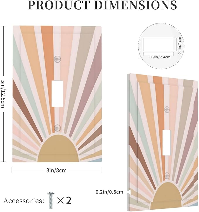 Boho Sun Rainbow Retro Aesthetic Abstract Art Sunrise Sunset Decorative Light Switch Cover 1 Gang Single Toggle Device Electrical Faceplate Switchplates Decorator Outlet Wall Plate for Kids Room Home